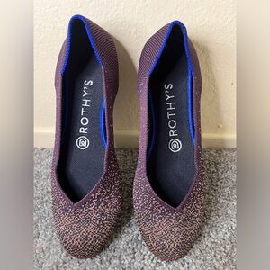 ROTHY’S Womens Knit Round Toe Slip On Eggplant Metallic Flat Shoes Size 7 EUC
